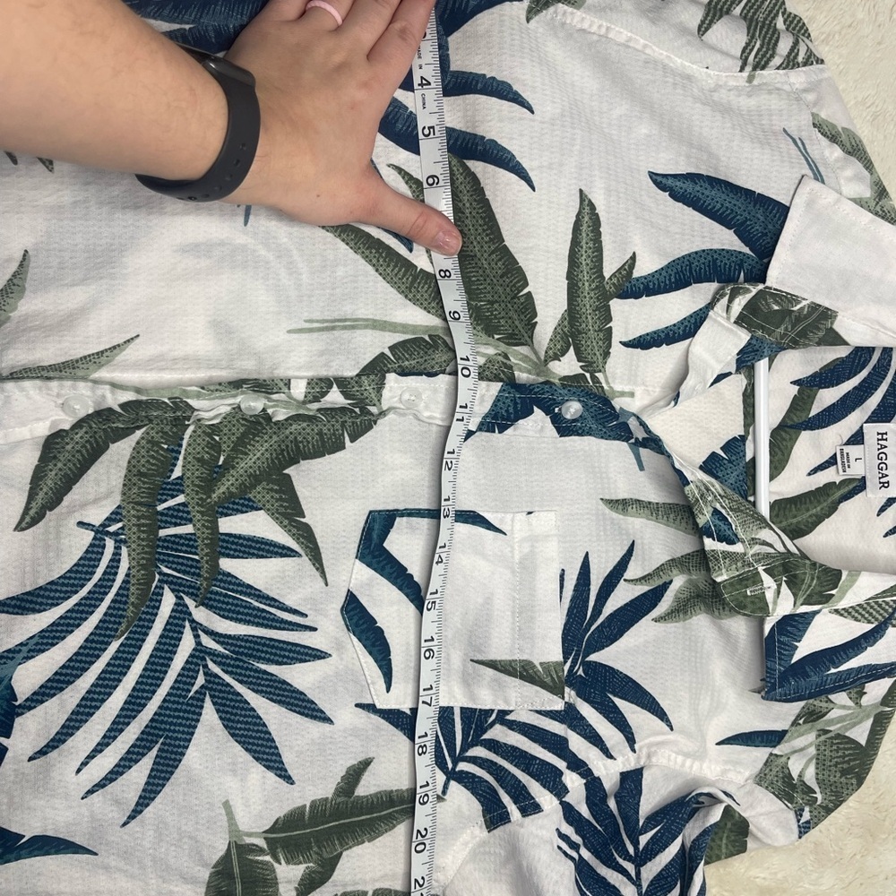 Haggar Tropical Leaf Print Button Front Shirt Men’s Size Large 100% Cotton - Picture 6 of 6